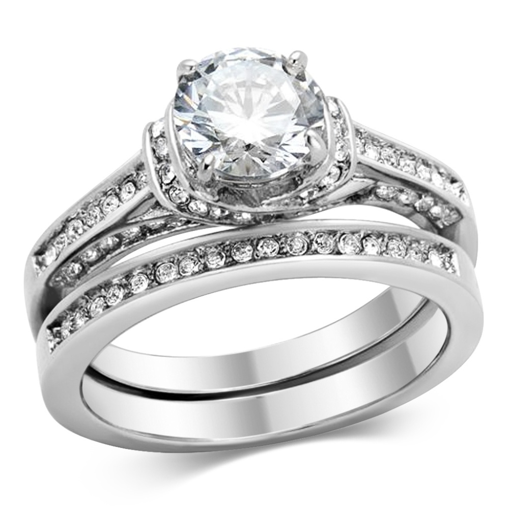 2.75 CT Zirconia Stainless Steel Wedding Ring Set